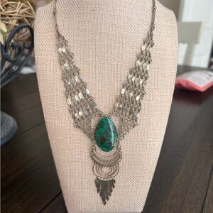 Boho Silver and Green Necklace
